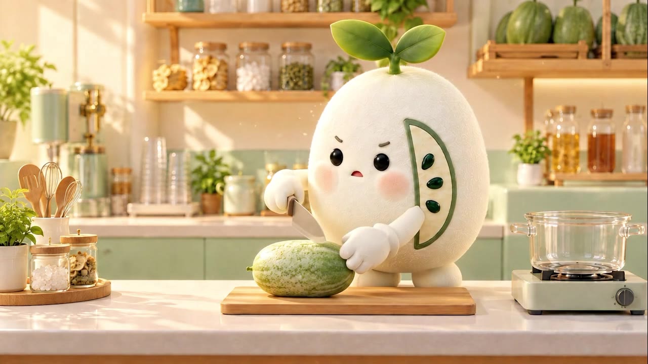 ABC DONGGUA 動畫中的冬瓜角色正在料理冬瓜